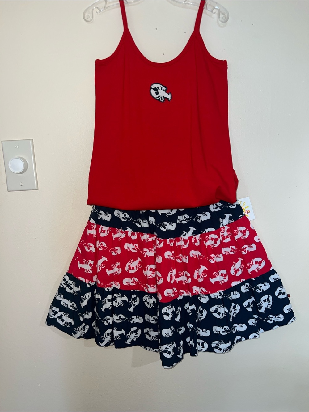 Vintage Deadstock Kids Red Tank Top with Lobster Print Skirt Size 8 NWT